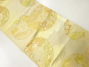 アンティーク　三ツ扇に鼓・花模様織出し袋帯（材料）